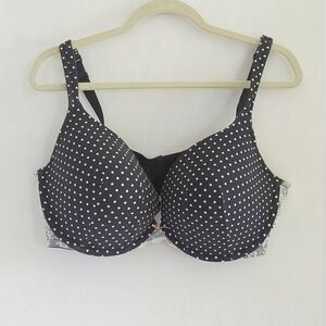 Cacique Black & White Polka Dot Lined Underwire Plunge Bra Size 42DDD